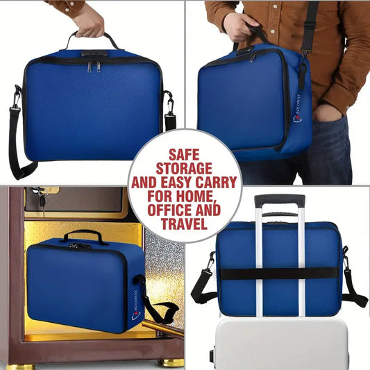 1pc Fireproof Document Bag With Lock & Reflective Strip (17 X 11.8 X 5 Inch),