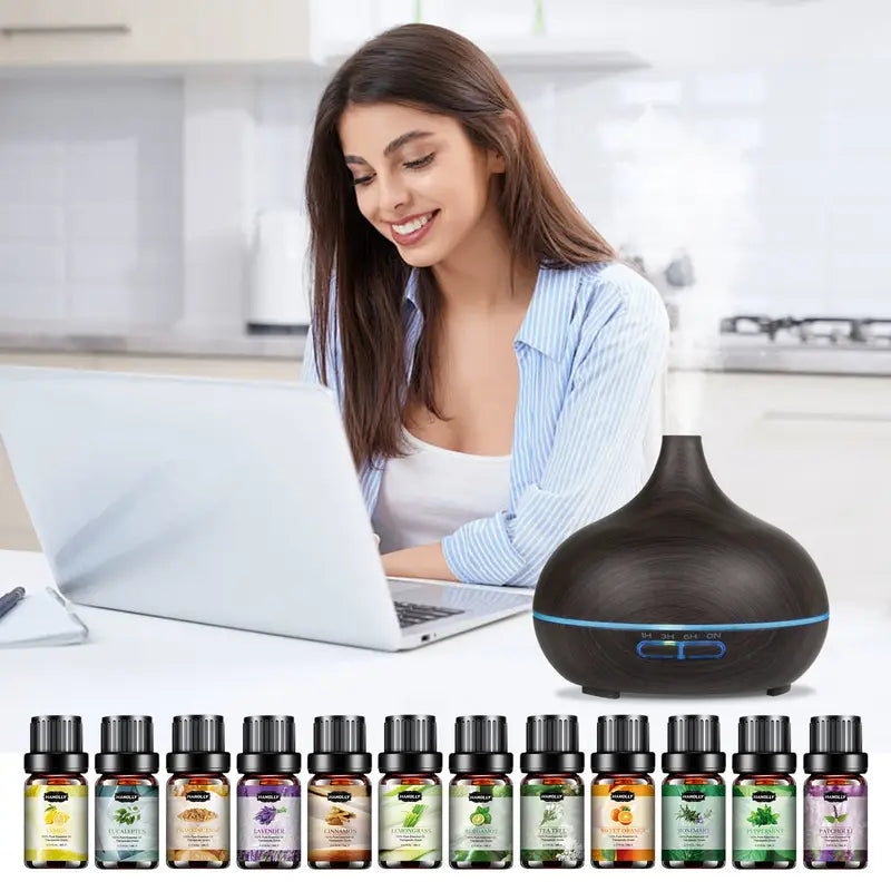 Diffuser for Home, 550ML Large Capacity Diffuser, Essential Oil Diffuser with 12 Bottles of Essential Oils, Aroma Diffuser with Remote Control for Hotel Spa Yoga Room - Humidifier with 7Colors LED Night Light for Bedroom Home Relaxation