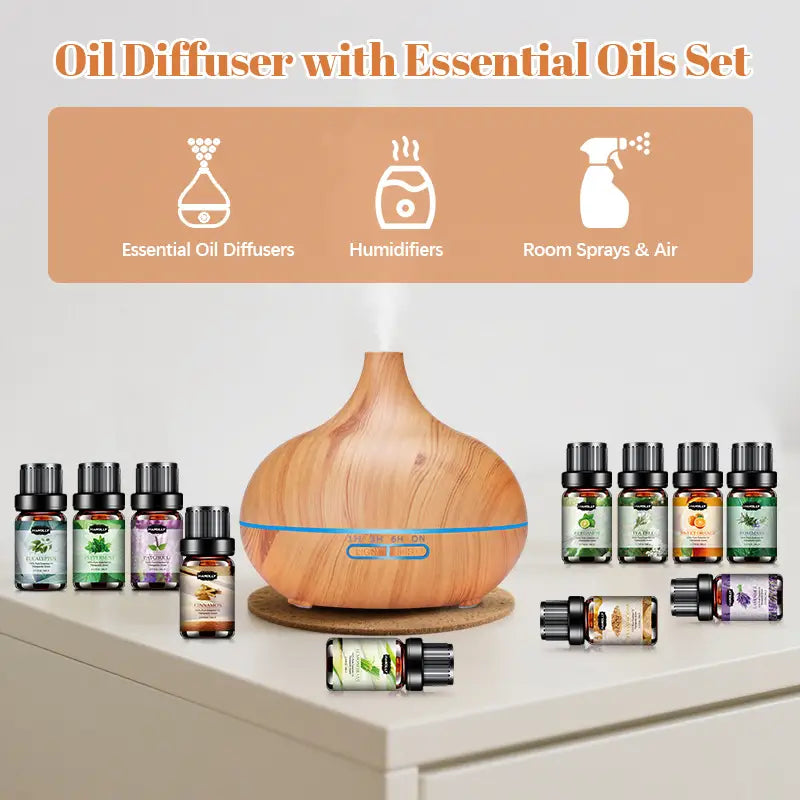Diffuser for Home, 550ML Large Capacity Diffuser, Essential Oil Diffuser with 12 Bottles of Essential Oils, Aroma Diffuser with Remote Control for Hotel Spa Yoga Room - Humidifier with 7Colors LED Night Light for Bedroom Home Relaxation